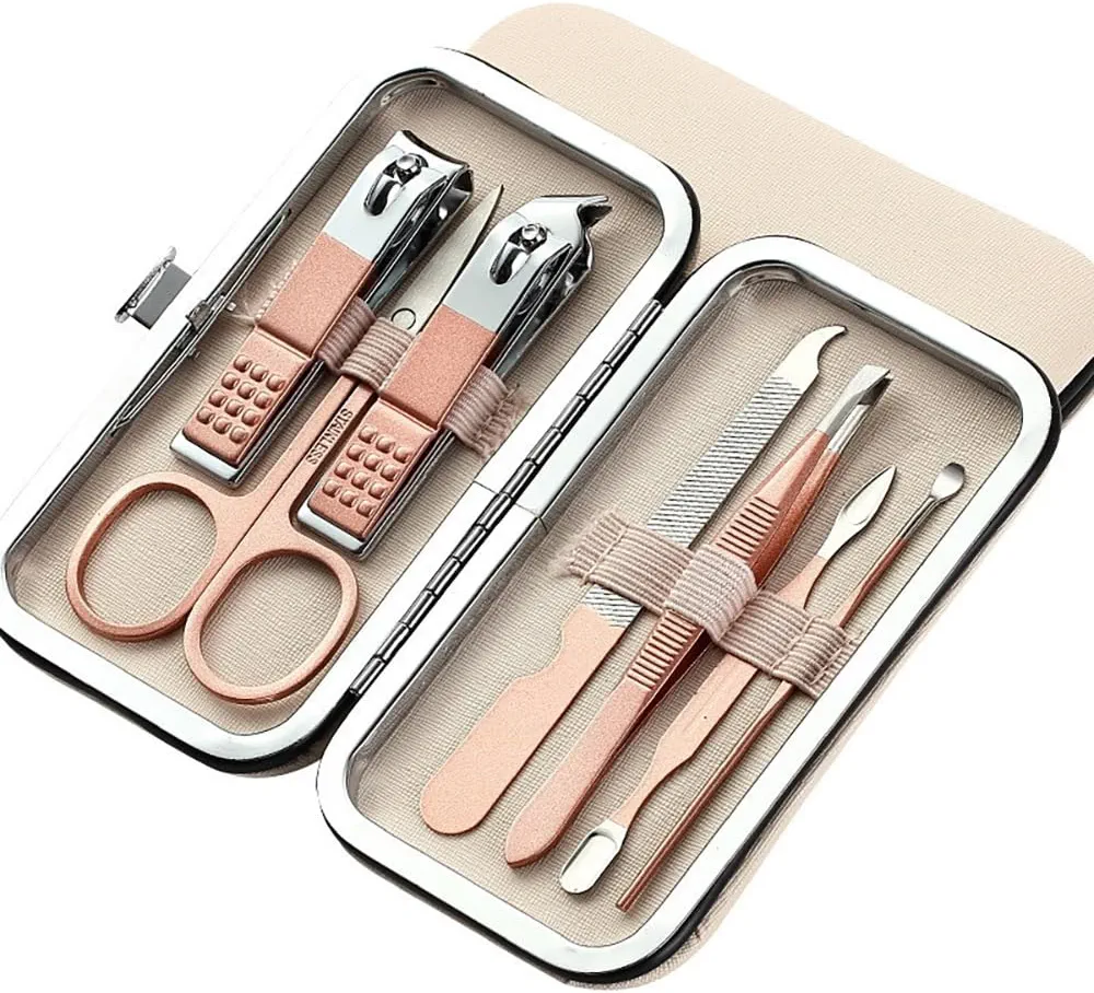 Grooming Kit Manicure Set Male Grooming Kit Nail Care 7-Piece Clipper Set Fingernail Clipper Finger and Toe Nail Clipper Set Finger Nail Mini Small Travel Nail Tool Kit for Women (Pink)