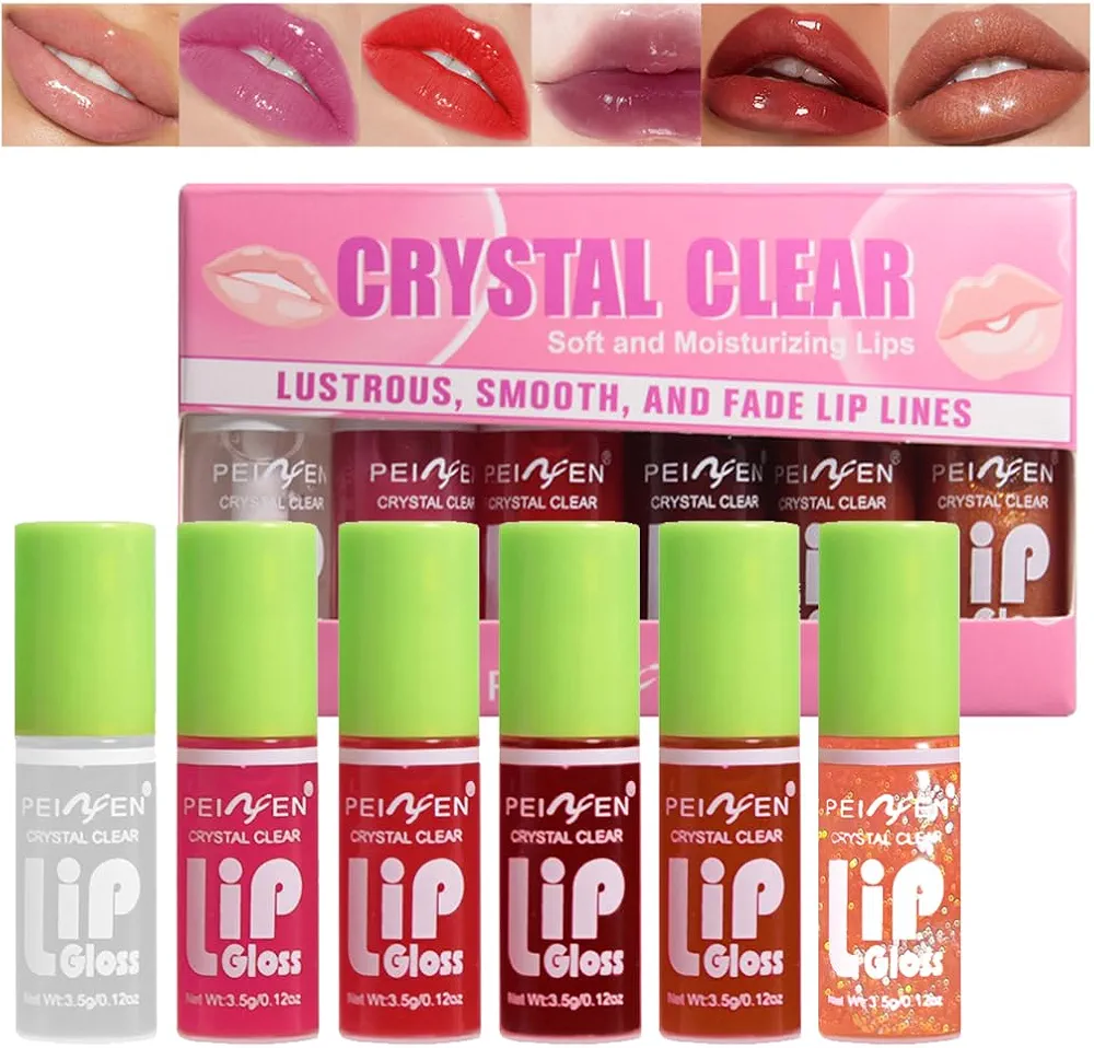 Fat Lip Oil Lip Stain,6 Colors Lip Oil Plumping Lip Glaze, Hydrating Lip Glow Oil,Shiny Transparent Lipstick,Long Lasting Nourishing Fresh Clear Lip Care (6pcs)
