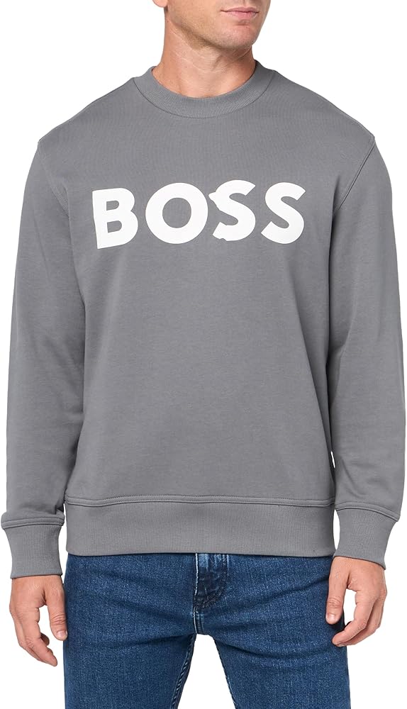 BOSS Men's Bold Logo French Terry Crew Neck Sweatshirt