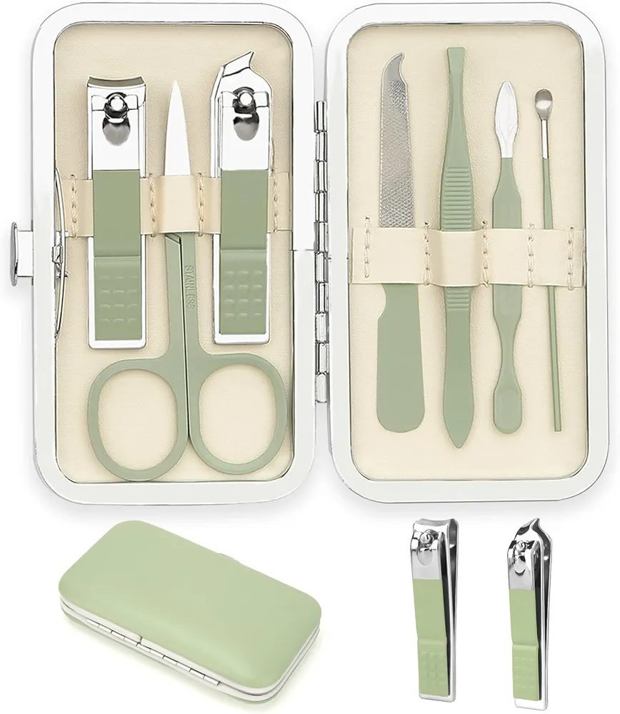 Manicure and Pedicure Kit, Manicure Kit, Nail Clipper Set, Manicure Set, Nail Clippers for Men Women,Travel Nail Clippers Kit, Personal Care Set, Grooming Kit Gifts for Women Friendsgiving(Sage Green)