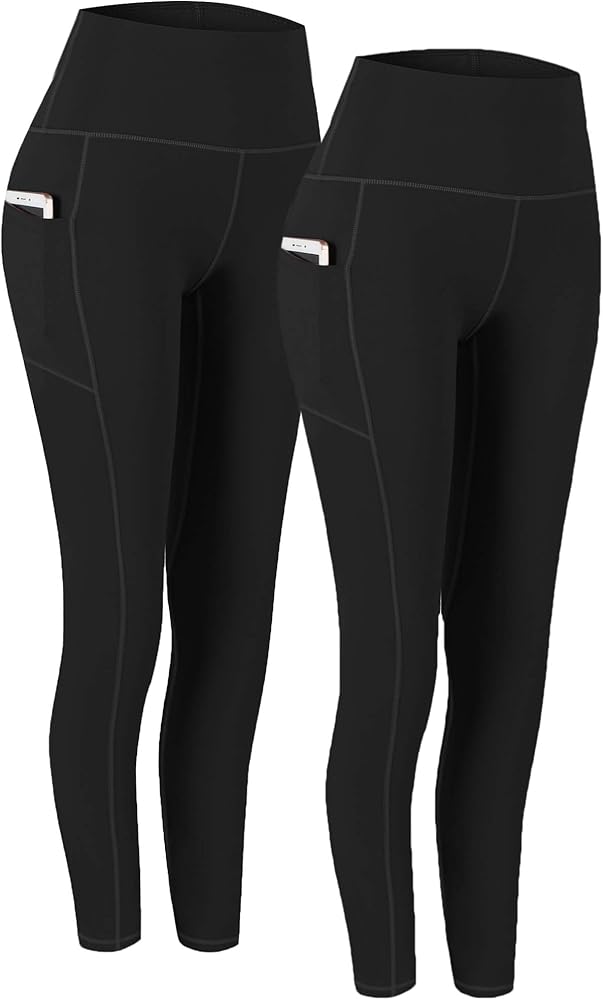 Fengbay 2 Pack High Waist Yoga Pants, Pocket Yoga Pants Tummy Control Workout Running 4 Way Stretch Yoga Leggings