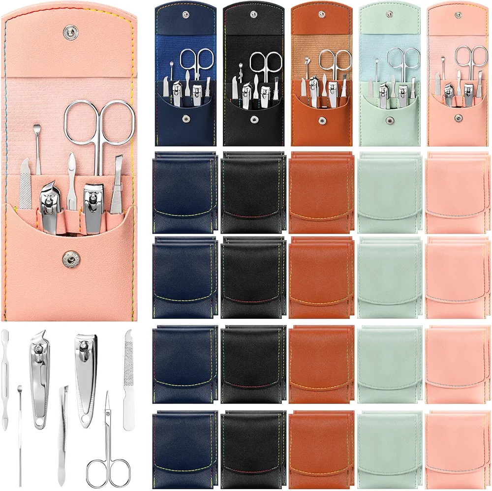 Geosar 50 Set Travel Manicure Kit Nail Clippers Pedicure Professional Nail Care Tools Stainless Steel Grooming Nail Set with Portable Travel Case Gifts for Family(Multi Colors)