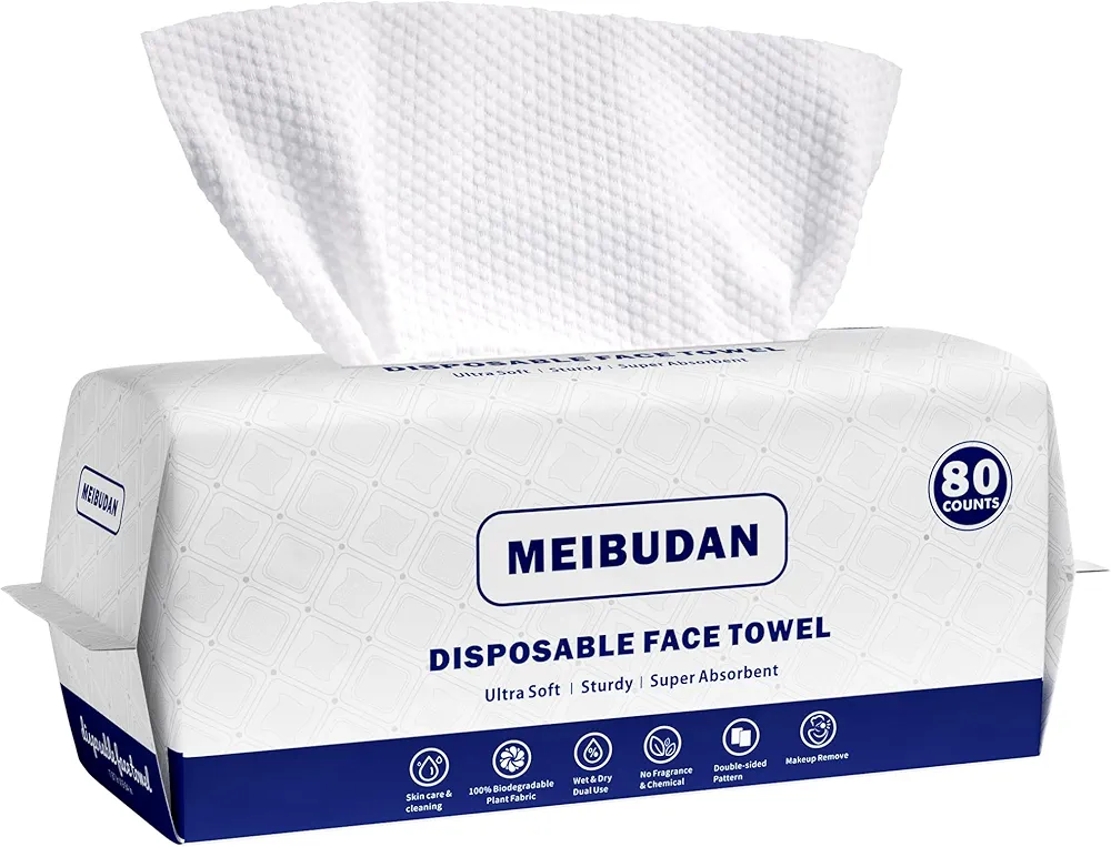 Disposable Face Towel, Face Clean Dry Makeup Remover Wipes, 80 Count, 1 Pack, 7.88in×9.48in