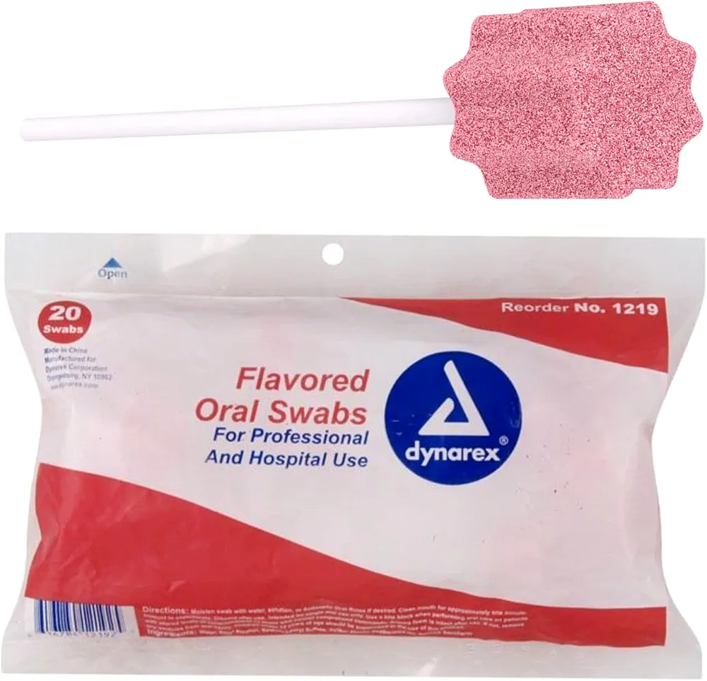 Dynarex Dentifrice-Flavored Swabsticks, Pleasant Tasting Cotton Swabs that Gently Soothe and Refresh Dry Mouth, 20 Swabsticks per Pack