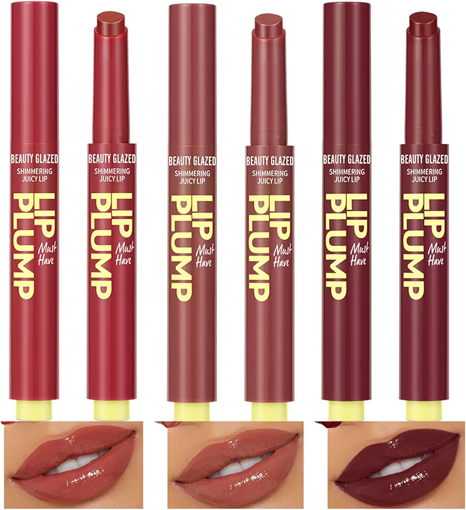 Beauty Glazed 3PCS Juicy Lip Oil Slick Click - Plump, Moisturize, and Shine with Non-Sticky Lipstick - Lightweight, Buildable, Pigmented Vegan Lip Balm (6# 10# 12#)