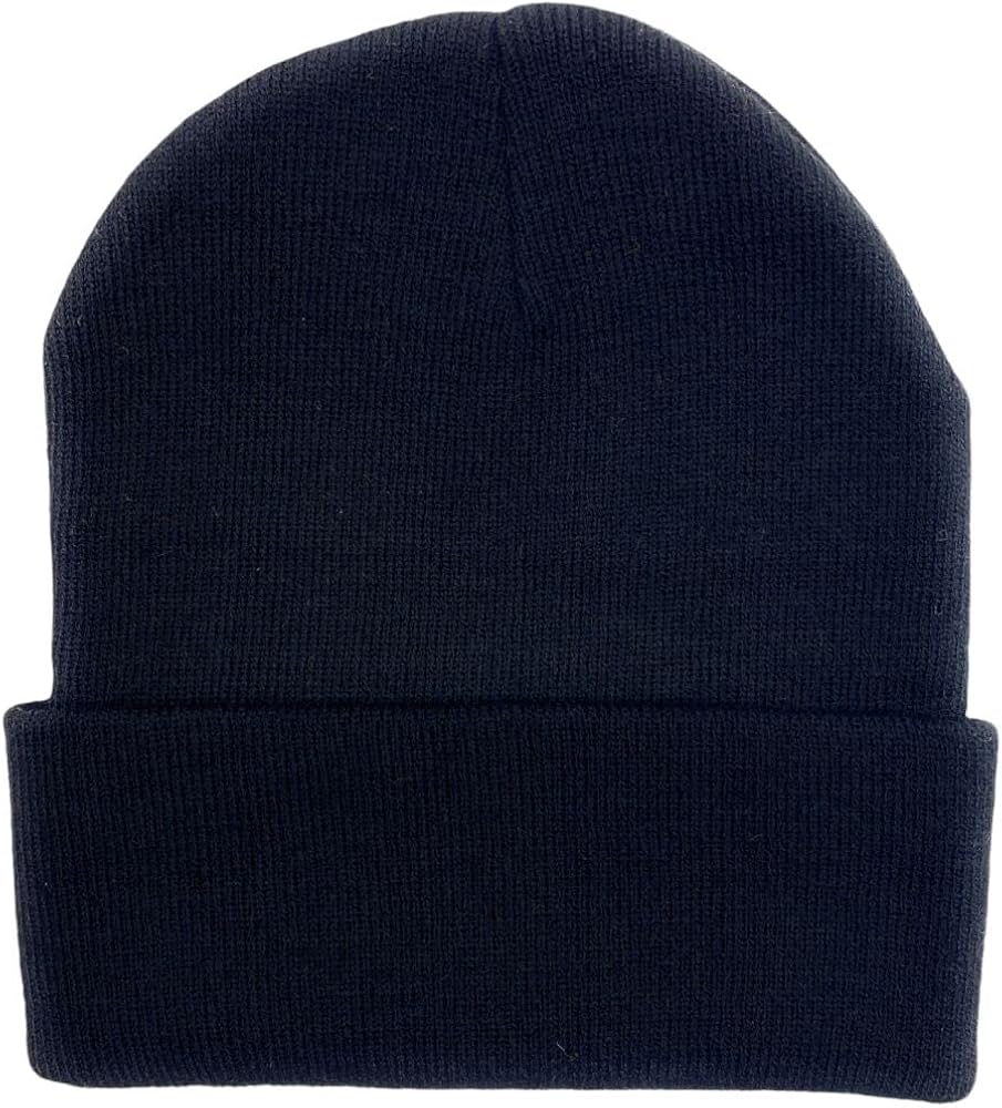 Knit Cuffed Beanie Hat Cap Warm Winter Men Women Soft Toboggan Black