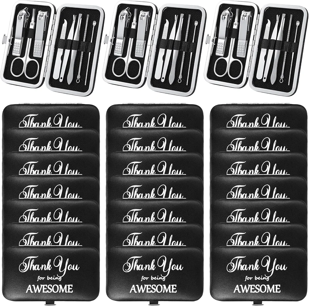 Therwen 24 Sets Christmas Gift Manicure Set Nail Clippers 8 in 1 Stainless Steel Grooming Nail Kit Thank You Appreciation Gift Professional Pedicure Tool for Men Women Personal Care(Black)