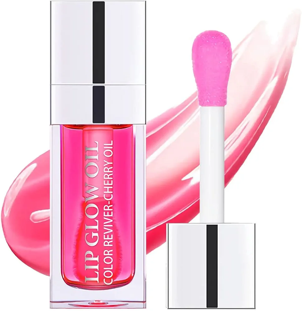 Plumping Lip Oil, Hydrating Lip Gloss Tinted Lip Balm Lip Care Transparent Toot Lip Oil, Long Lasting Nourishing Lip Glow Oil Non-sticky Big Brush Moisturizing Glossy Primer Lip Tint (007# Raspberry)