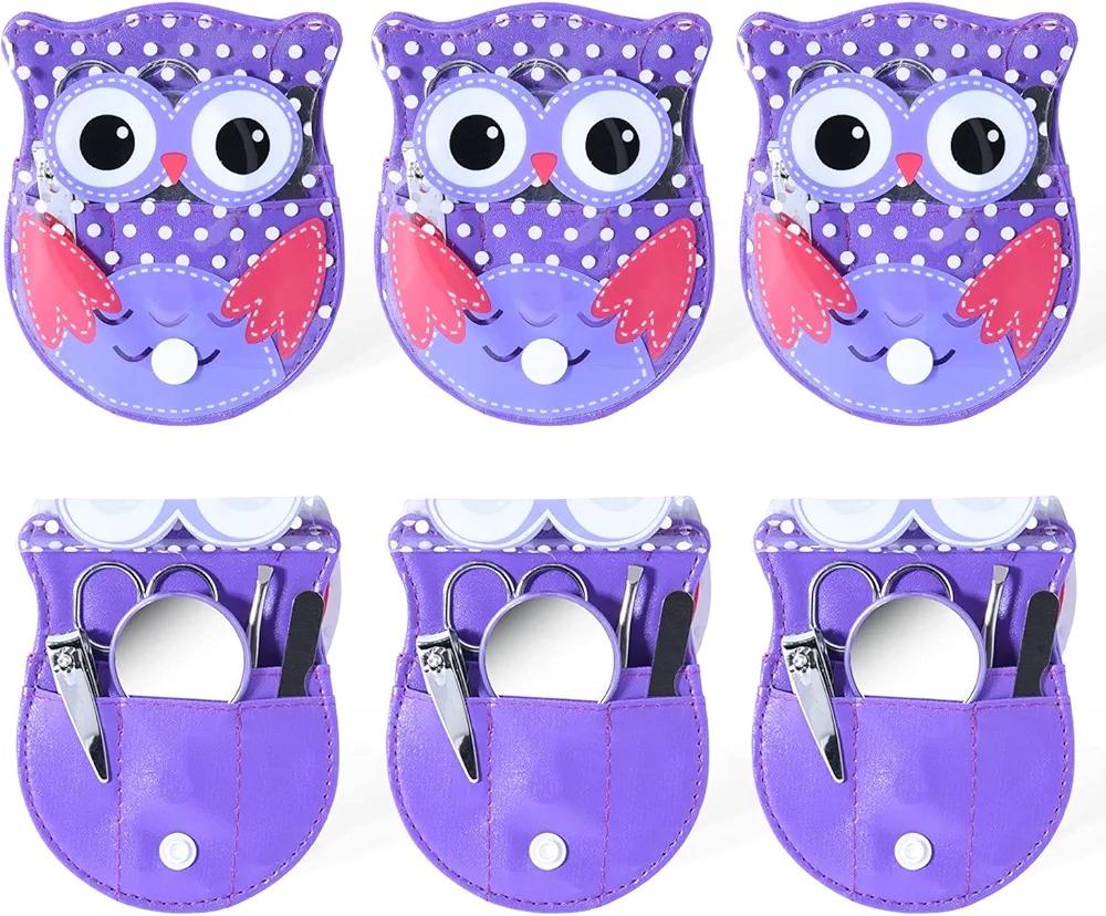 Owl Design Manicure Set Nail Care Grooming Kits for Girls Teens Pack of 6 sets Purple