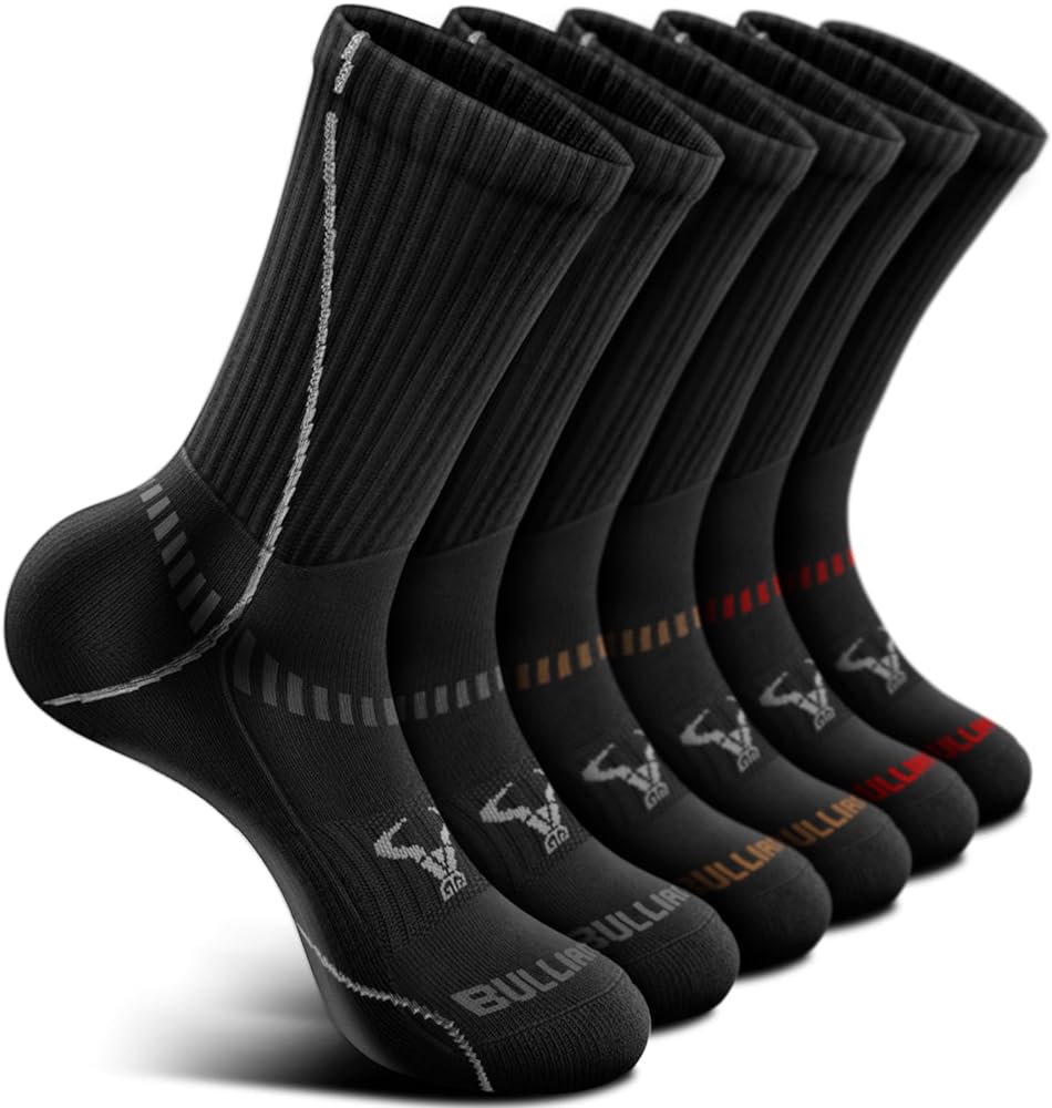 BULLIANT Men Athletic Socks, Compression Sports Crew Socks Cushioned For Men Outdoor Running Hiking-Arch Compression Support