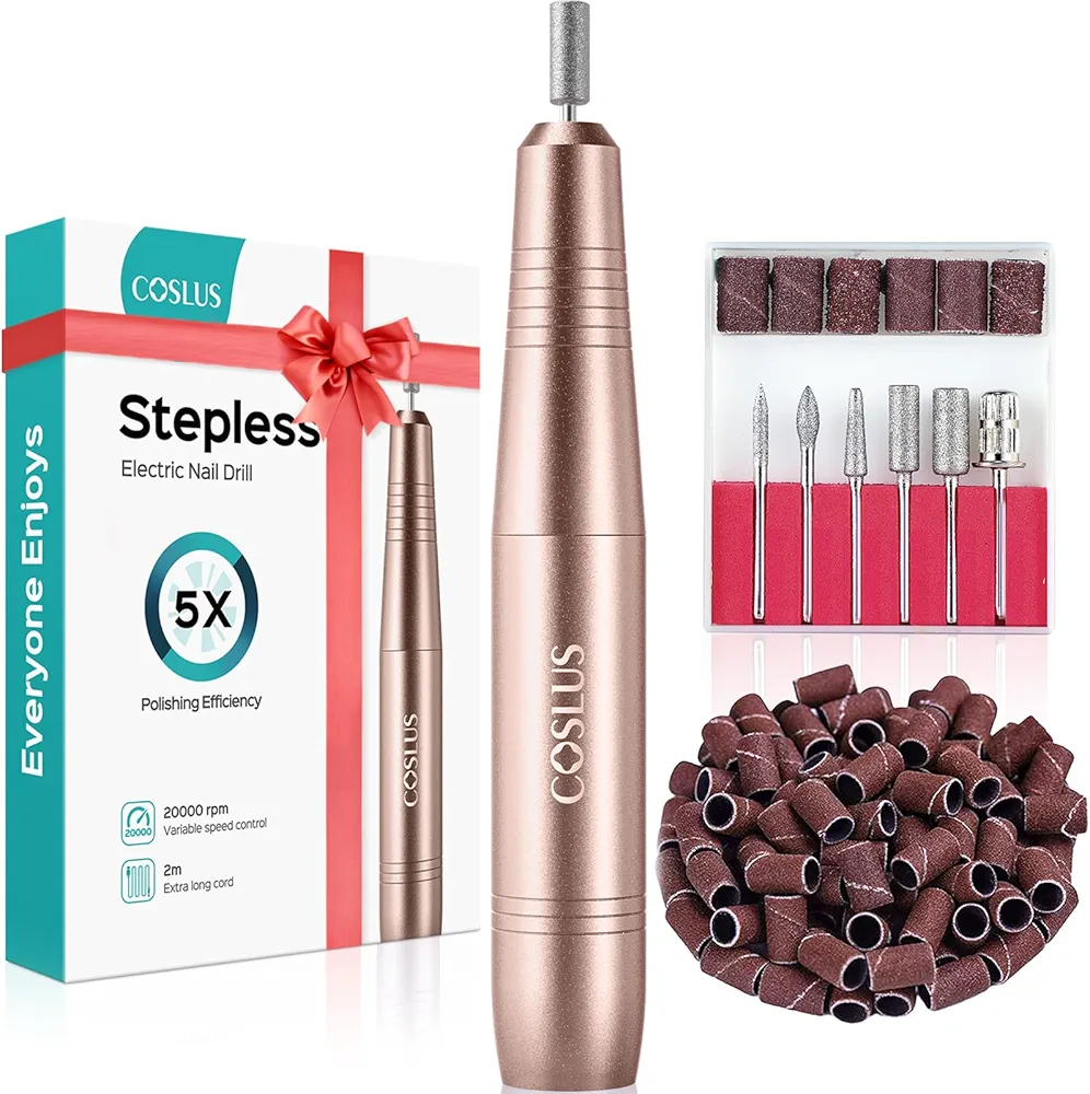 COSLUS Nail Drill File Professional: for Acrylic Gel Dip Powder Nails Portable Nail Drill Machine Kit Manicure Pedicure Tools Polishing Set with Nail Drill Bits Sanding Bands