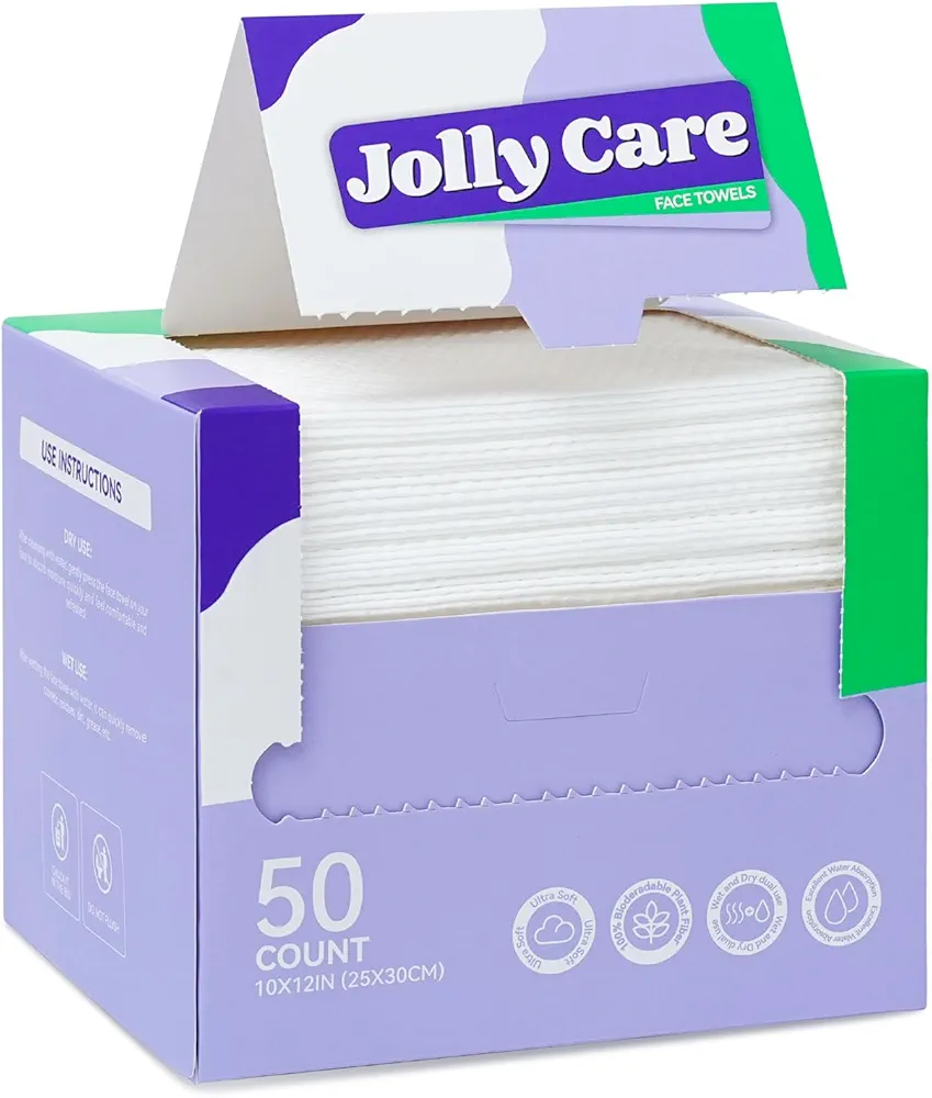 Disposable Face Towels, 10"×12" XL Face Towelette Disposable, Soft Makeup Remover Dry Wipes, Thick Facial Tissue for Women Cleansing, Skin Care, 50 Count (1 Pack)