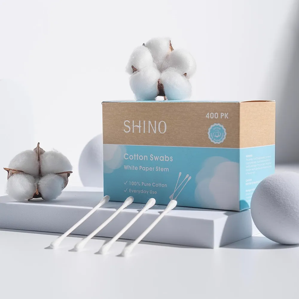 SHINO 400 Count Biodegradable Double Pointed Cotton Swabs for Makeup | Pet Care | Baby Care, Natural Cotton Swabs cotton swabs for ears