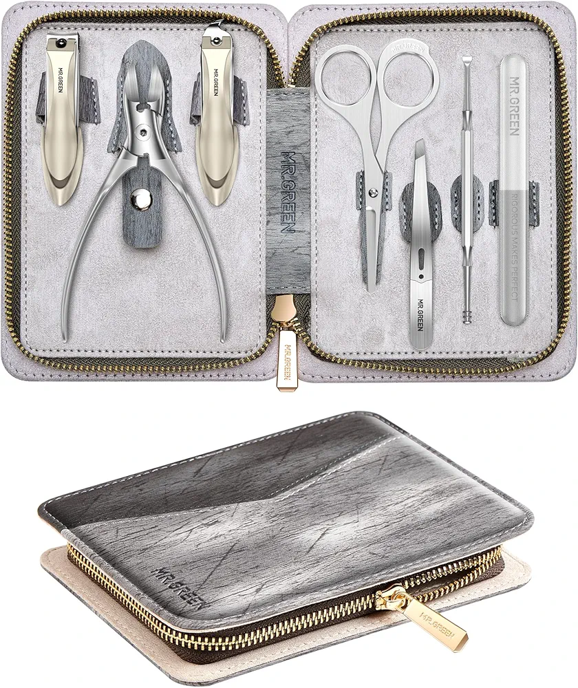 MR.GREEN Manicure Set, German Stainless Nail Clippers Set Anti Splash, Heavy Duty Fingernail& Toenail Clipper for Men& Women, Professional Personal Care Tools with Exquisite Travel Case, Ideal Gift