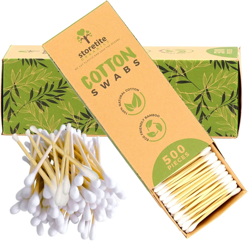 Organics, Biodegradable Bamboo Cotton Swabs - Buds for Ear Cleaning, Makeup, Pet Care, First Aid, Art & Crafts, Safe & Sustainable Alternative, Paper Packaging 500pcs