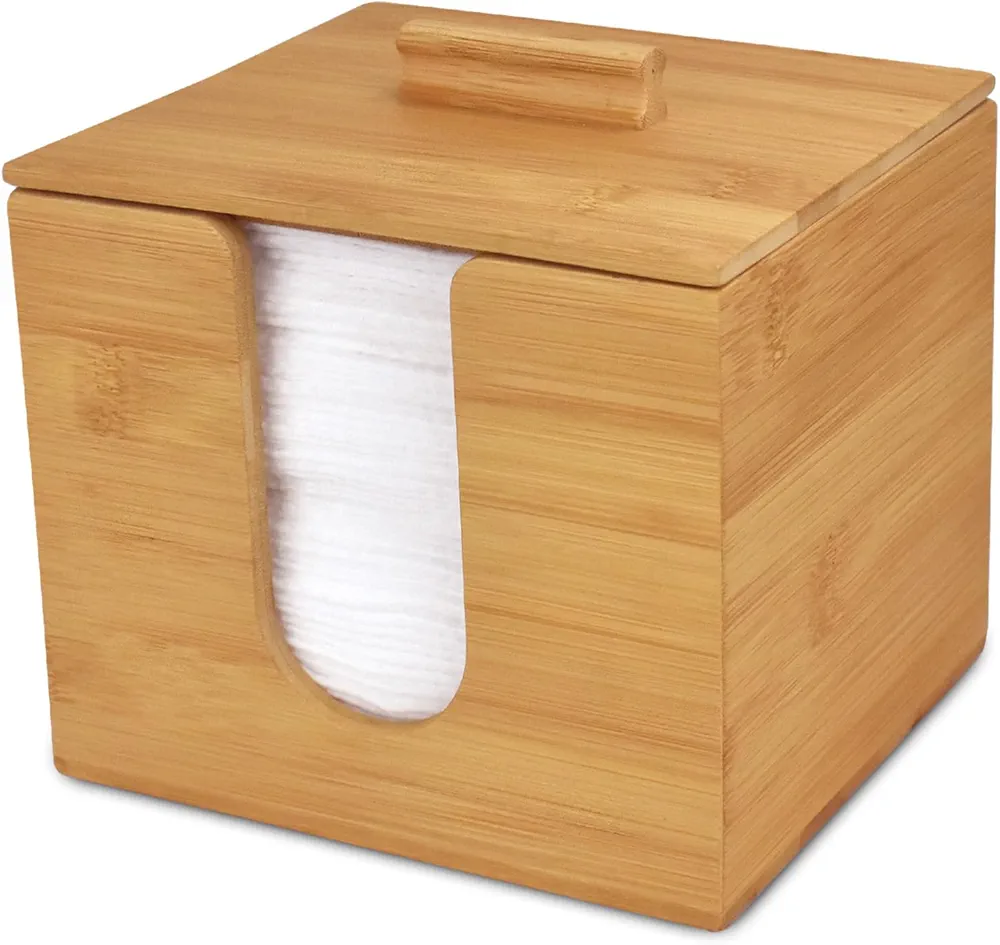 Bamboo Box with Face Towel with 50pcs Disposable Face Towel, U-Drawer Bamboo Container for Face Towel(Face Towel and Holder)