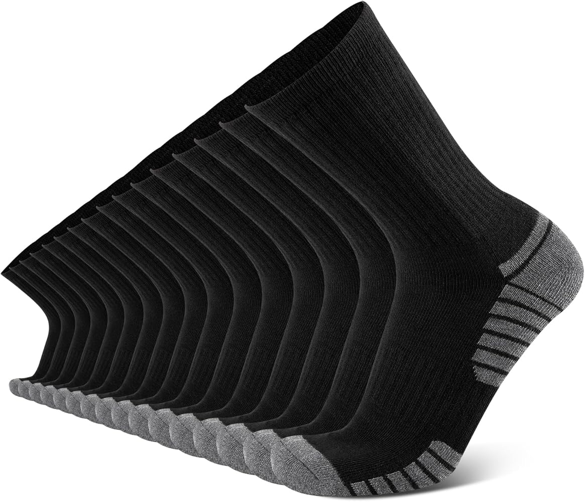 COOVAN 8 Pairs Mens Cushioned Crew Socks Athletic Moisture Wicking 8 Pack Work Socks