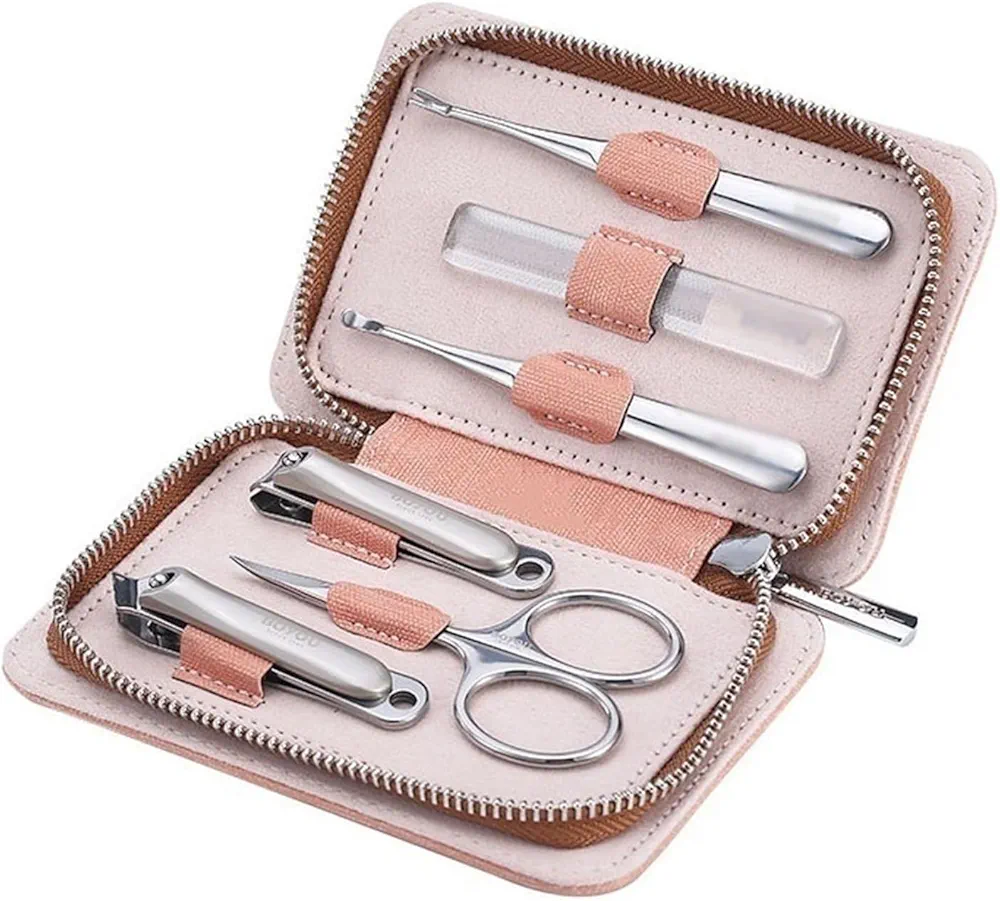 Nail Clipper Set Nail Clipper Set, 6 Pieces/Set Portable Manicure Kit, Personal Care Nail Tools, Professional Manicure Grooming Set with Fashionable PU Leather Case Nail Grooming Tools(Pink)