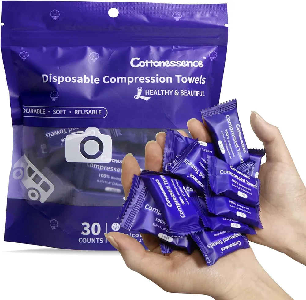 30 Pcs Compressed Towels 2.0, Disposable Face Compressed Towels, Compressed Towels Individually Wrapped, Portable Compressed Coin Tissue for Travel, Home, Outdoor Activitie