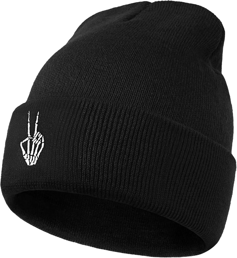 Gothic Skull Beanie Hats for Men Women - Skeleton Cuffed Winter Hat for Birthday, Goth Indoor and Outdoor Outfit Matching