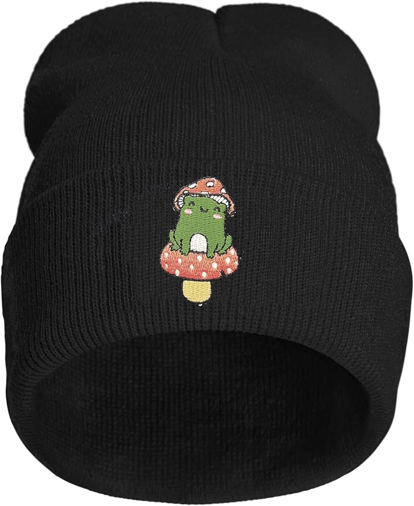 Embroidery Beanie Hat,Winter Warm Knit Cuffed Skull Cap for Men Women