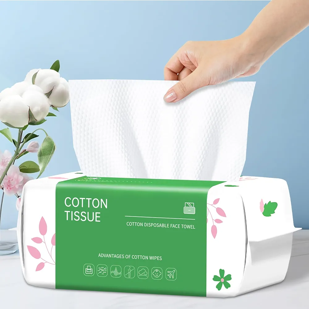 Disposable Face Towel, 100 Count Biodegradable Face Clean Towels, for Washing Soft Cotton Dry Wipes Facial Cloths Towelettes for Washing and Drying, Facial Tissue for Cleansing