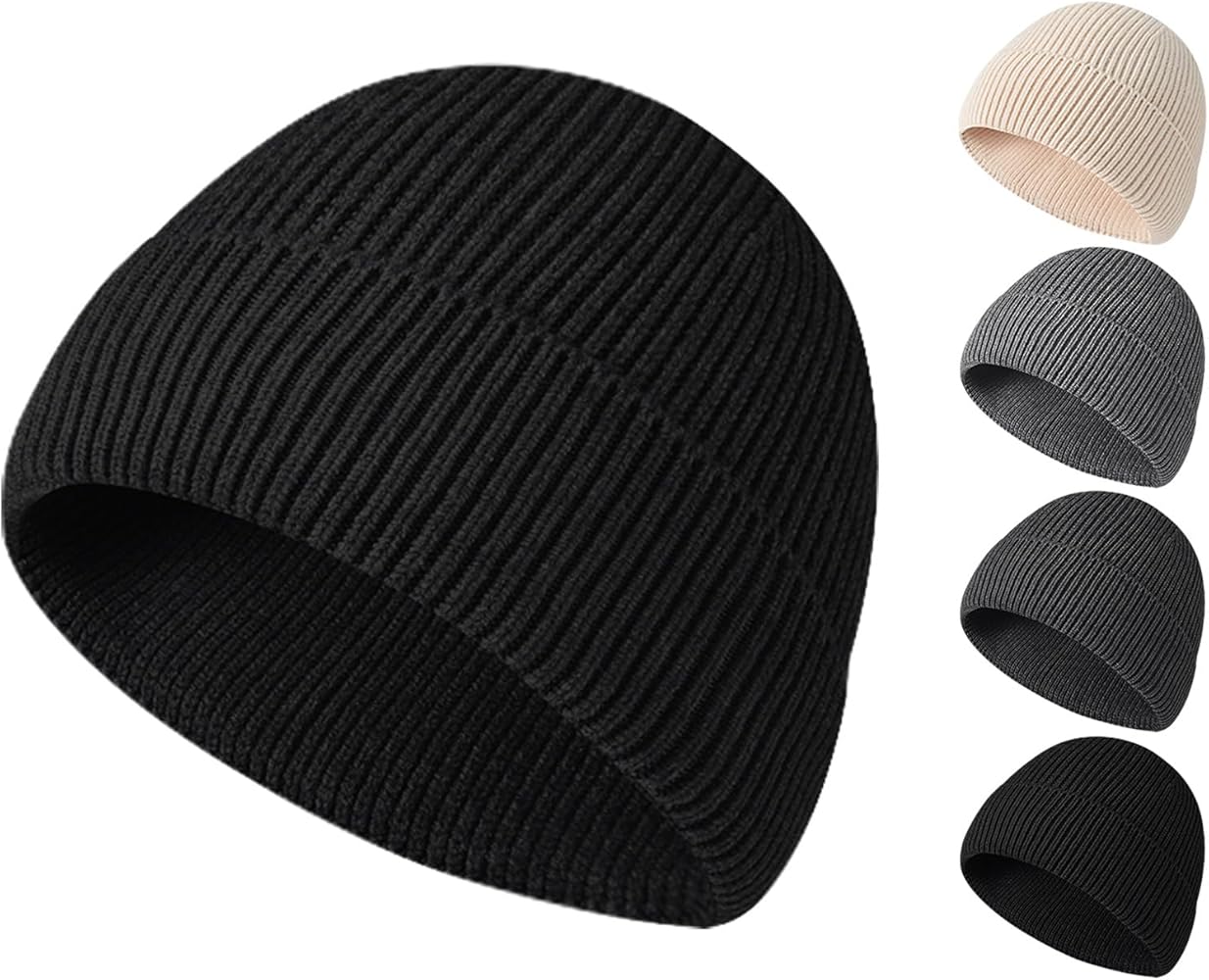 Cuffed Beanie, Soft Roll-up Edge Knit Skullcap, Warm Winter Hat, Unisex Ski Cap for Men Women
