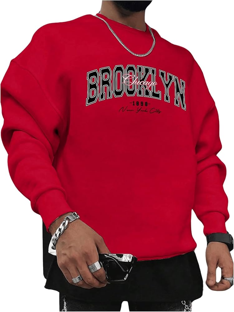 SOLY HUX Men's Sweatshirt Letter Graphic Long Sleeve Crewneck Casual Pullover Tops