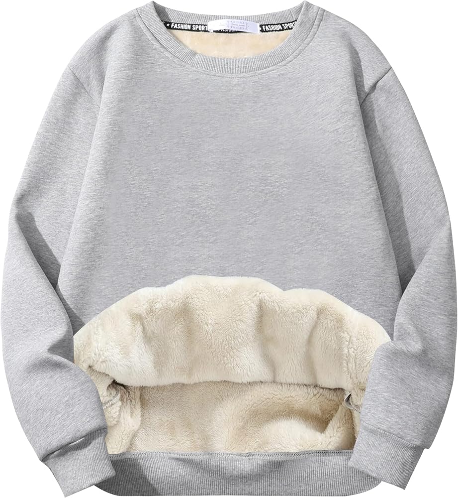 Flygo Men's Sherpa Lined Sweatshirts Fleece Pullover Top Cotton Crew Neck Sweatshirt Warm Sweater Winter Clothes