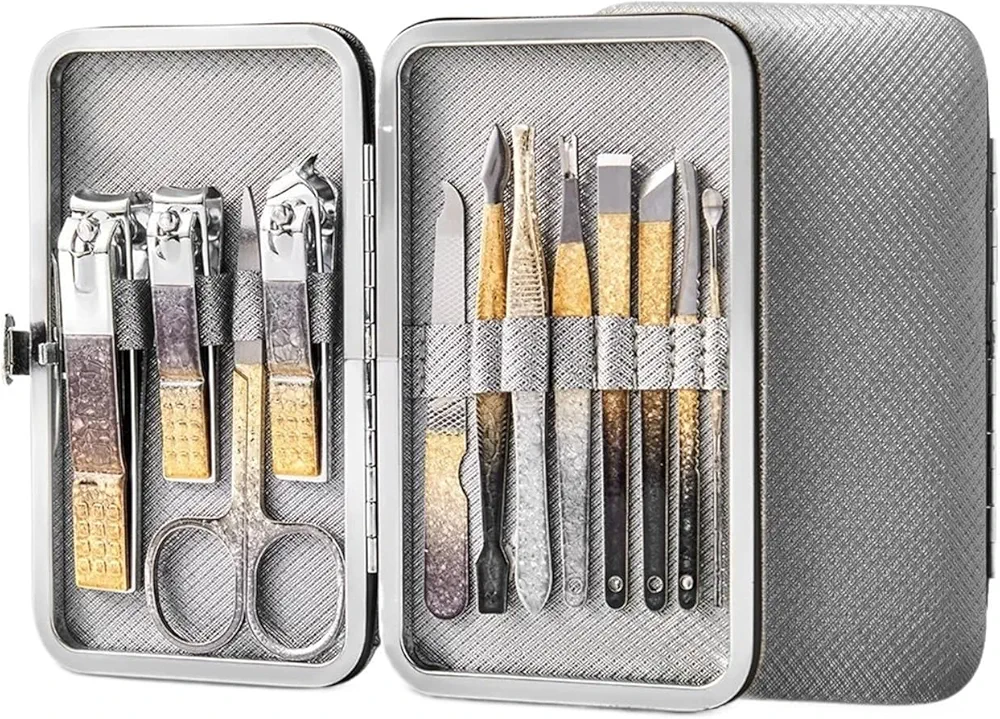 Nail Clippers Set, Grey Nail Clipper Set 8/12/18pcs Manicure Kits Professional Pedicure Set Mens Accessories Personal Care Set,Personal Care Set(12pcs)