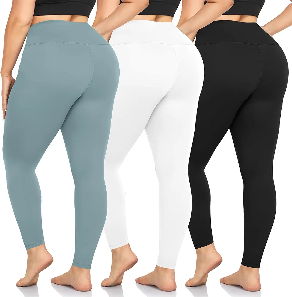 we fleece 3 Pack Plus Size Leggings for Women -Stretchy X-Large-4X Tummy Control High Waist Spandex Workout Yoga Pants