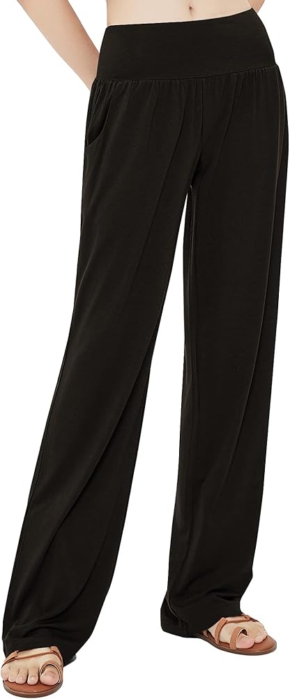 Urban CoCo Women's Comfy Yoga Pants Casual Wide Leg Sweatpants High Waist Stretch Trousers with Pockets