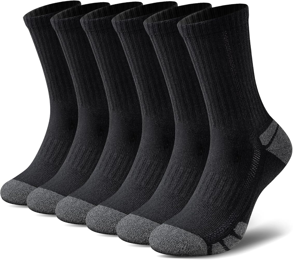 Cotton Crew Socks Cushion Athletic Socks Breathable Moisture Control Running Socks Sports Socks for Men Women 6 Pairs
