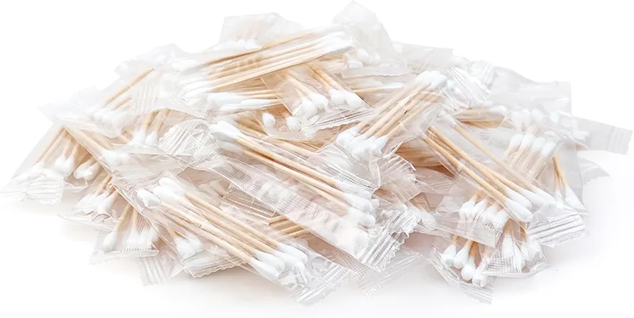 500 Pack Cotton Swabs, Individually Wrapped Cotton Swab, Individually Wrapped Double Tipped Wooden Sticks for Ear, Make-up(4pcs per Bag, 500 Bags, Double Round End)
