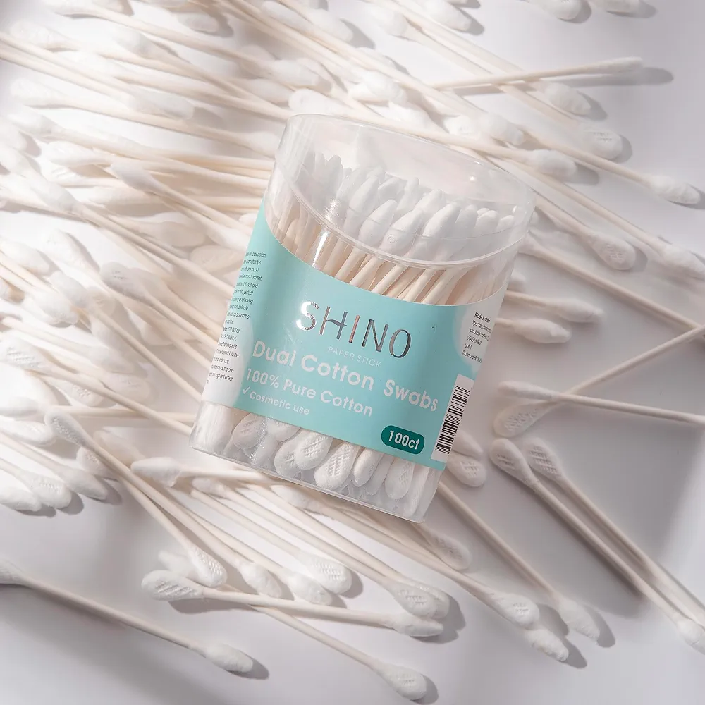 SHINO Beauty Cotton Swabs, 100 Count tips for Makeup, Precision and Flattened Tips, Made from Biodegradable Cotton – Plastic Free